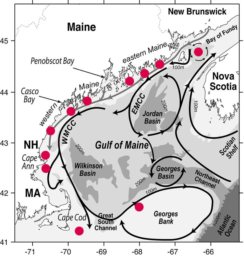 Possible Gulf of Maine deployment sites for ESP instruments