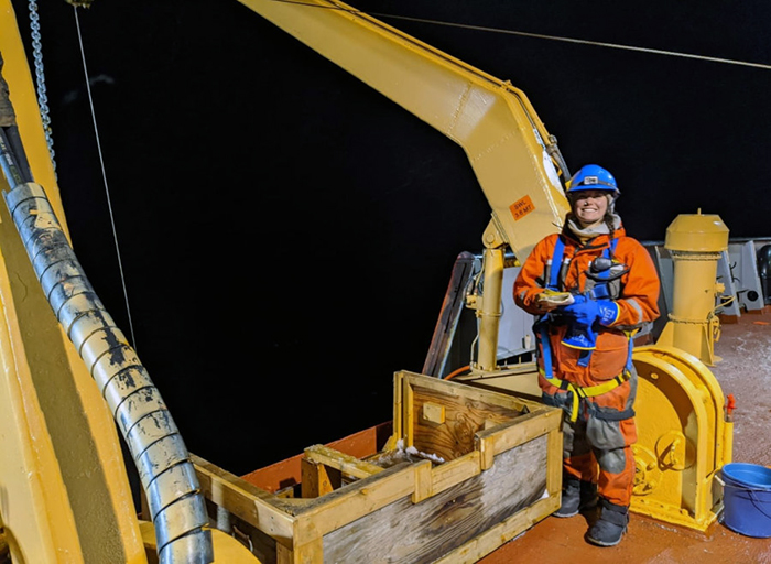 Kim Bedard during one of the overnight zooplankton tows on the Barrow Line.