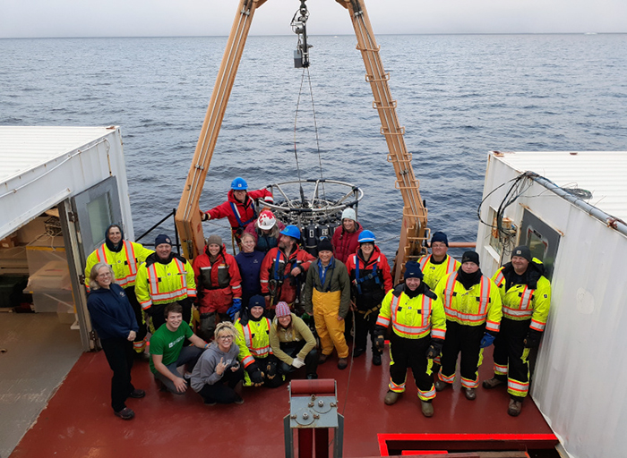 Science and crew members gather after the last cast of the Beaufort Sea program.