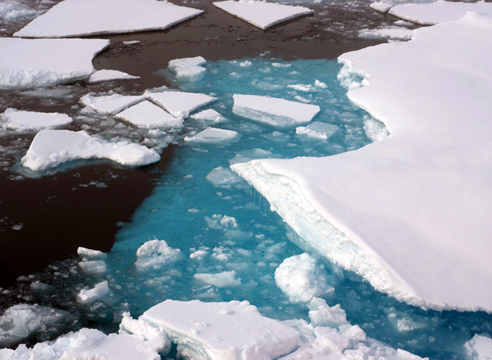 Broken multi-year sea ice.
