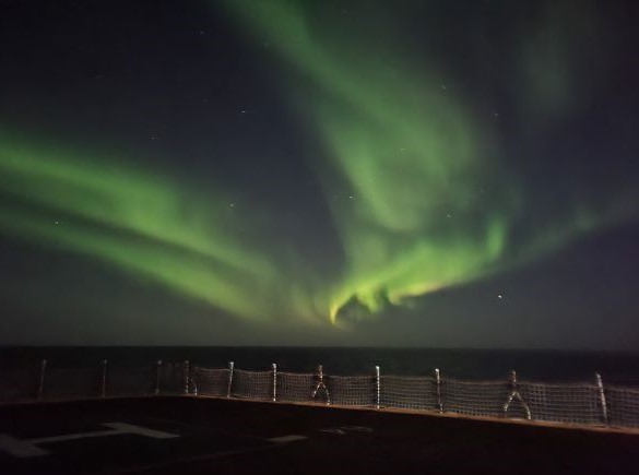 The Aurora Borealis from the helideck on the ship (Photo by Elizabeth Bailey).