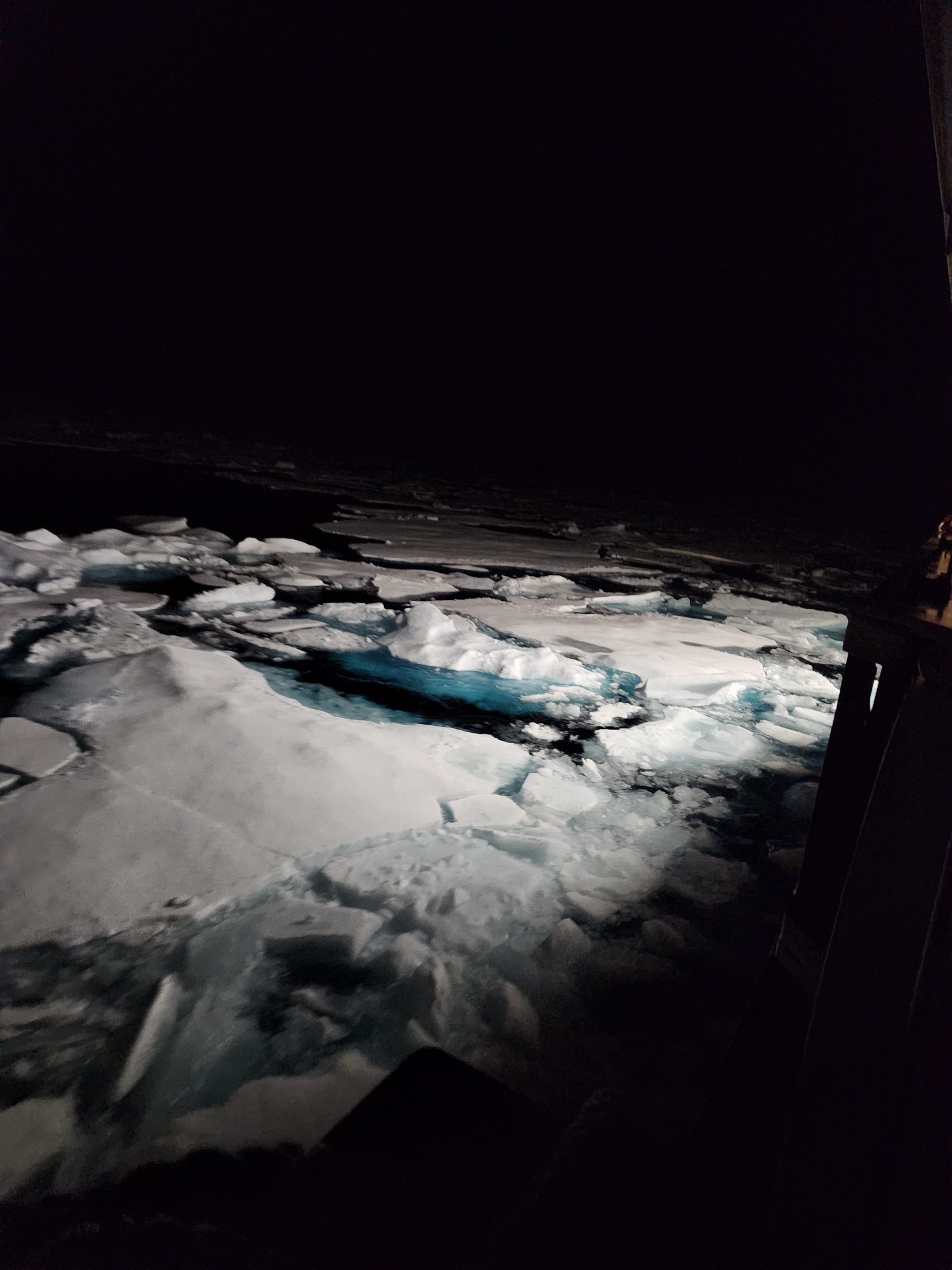 The first batches of sea ice spotted by the night shift.