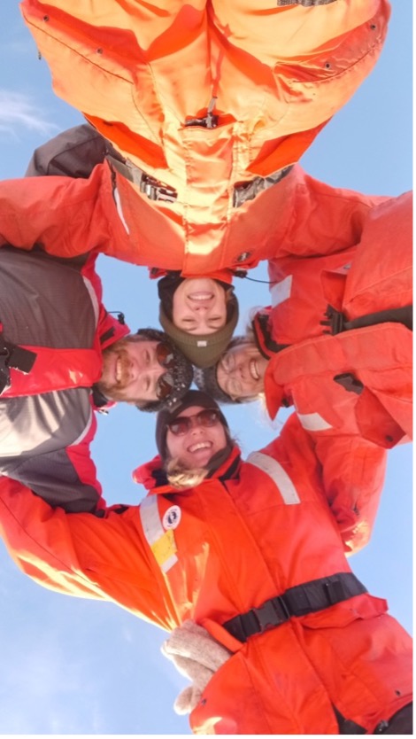 Science members Mark Belton, Paige Hagel, Sarah Zimmermann, and Mackenzie Mueller on the ice day (Photo by Mark Belton) 