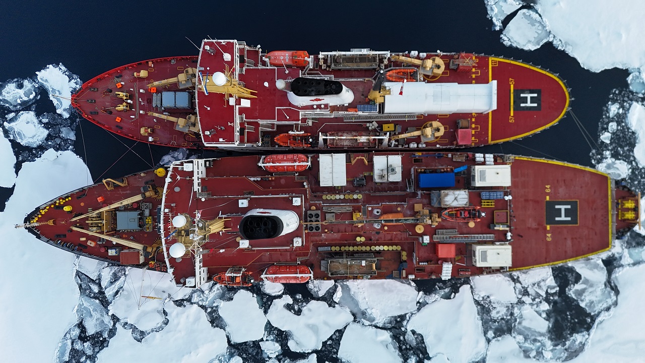 A drone shot from above the two ships, where the Louis is the large of the two (Photo by Paul Macoun)