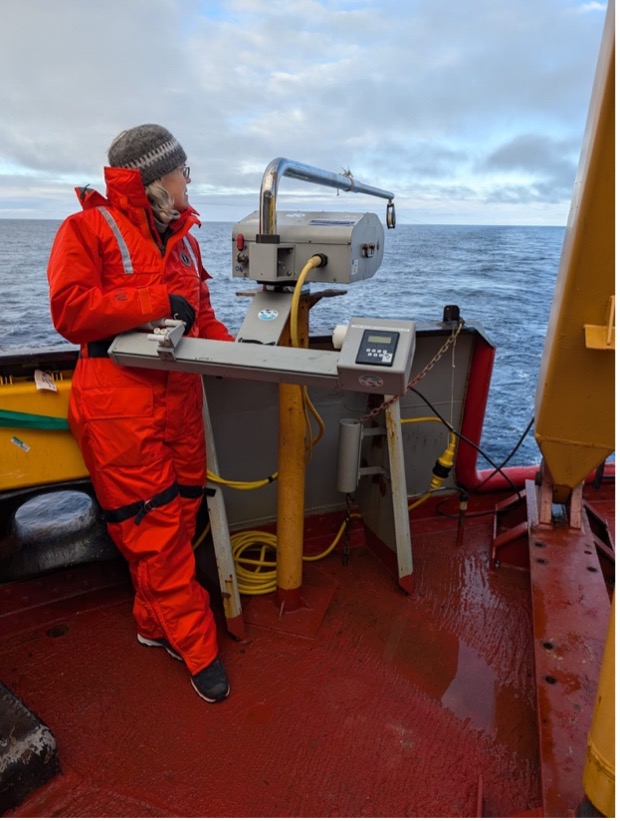 Sarah Zimmermann pays out line to sample with the underway CTD (Photo by Mary-Louise Timmermans)