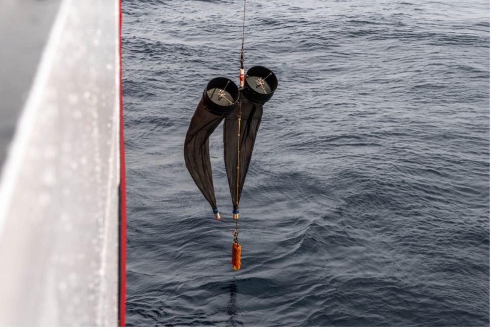 The bongo lowered off the deck ready to collect zooplankton (Photo by Paul Macoun) 