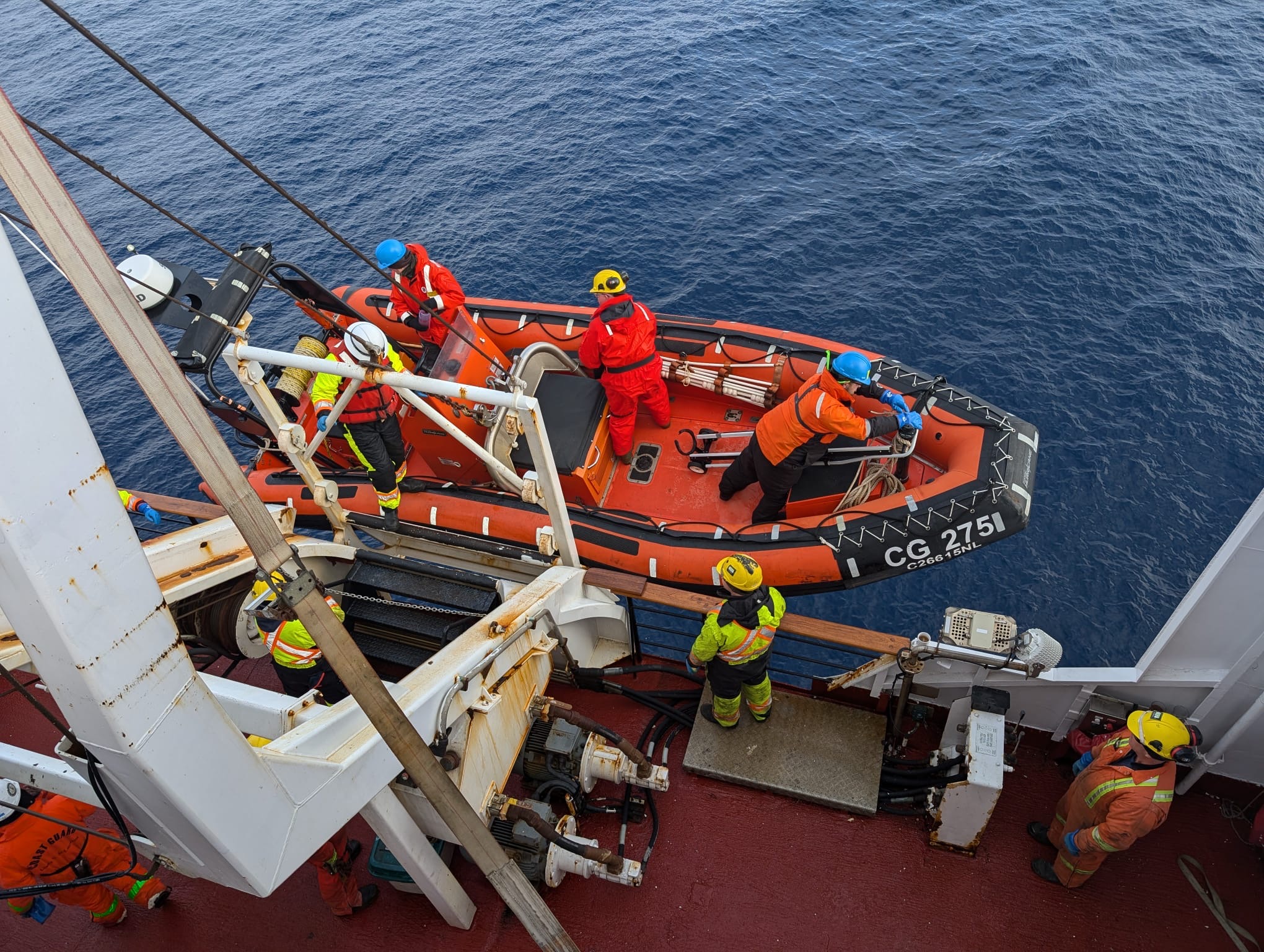 The small boat being winched back on board after the glider deployment (Photo by Mary-Louise Timmermans).