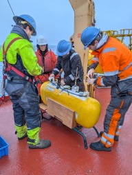 The MMP is taken off the wire during the recovery of Mooring D (Photo by Mary-Louise Timmermans)