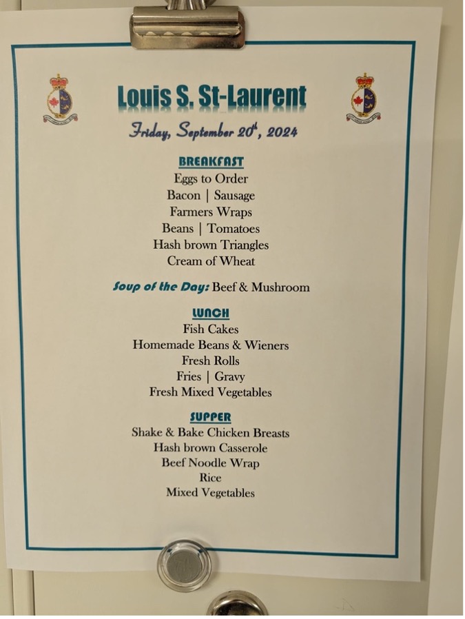 Today’s menu on the Louis.