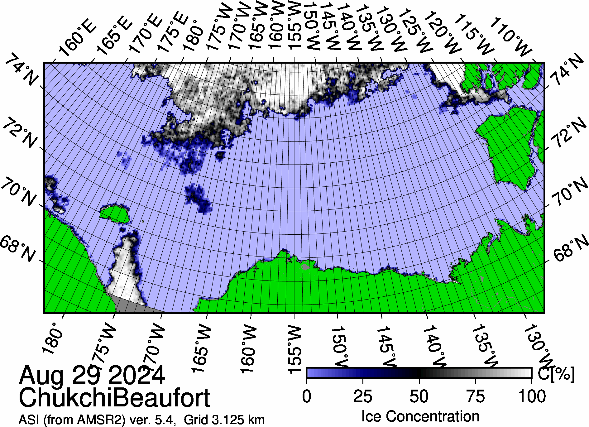 Most recent sea ice concentration map (8/28/2024-Source: https://seaice.uni-bremen.de/sea-ice-concentration/amsre-amsr2/)