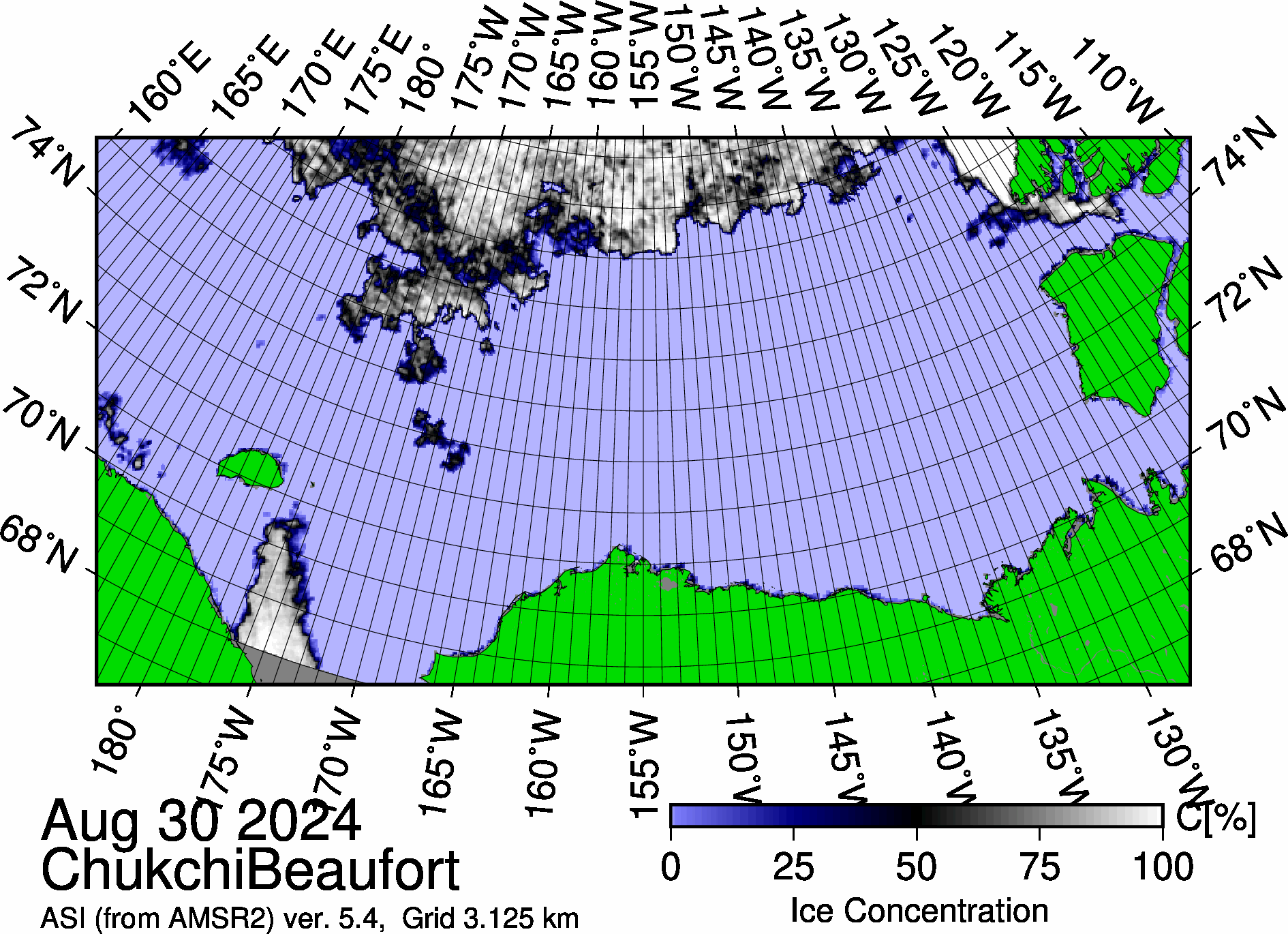 Most recent sea ice concentration map (8/28/2024-Source: https://seaice.uni-bremen.de/sea-ice-concentration/amsre-amsr2/) 