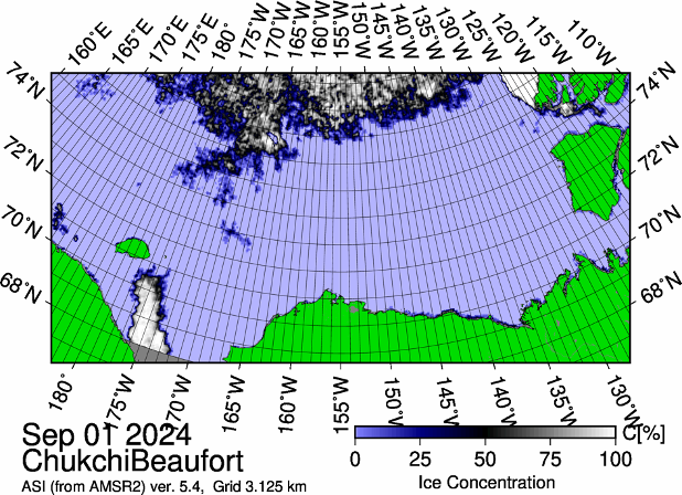 Most recent sea ice concentration map (9/1/2024-Source: https://seaice.uni-bremen.de/sea-ice-concentration/amsre-amsr2/)