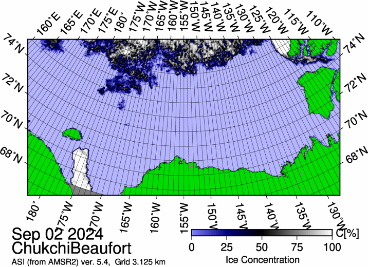 Most recent sea ice concentration map (9/2/2024-Source: https://seaice.uni-bremen.de/sea-ice-concentration/amsre-amsr2/)