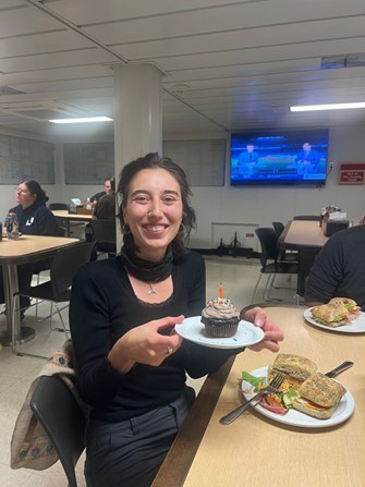 Photo 5: Happy Birthday to Marguerite Larriere! The kitchen made Marguerite a special birthday cupcake to help her celebrate. Photo by Annabel Payne. 