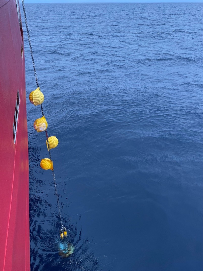 Photo 2: Mooring D’s base entering the water. Photo by Paul Macoun. 