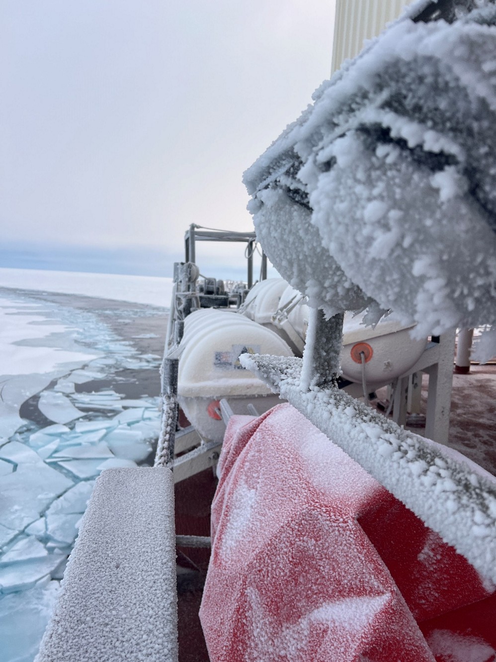 Dispatch19Photo1 Photo 1: Frozen lights on the starboard side of the Louis. Photo by Annabel Payne.