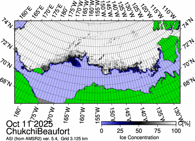 Dispatch25Figure1  
Figure 1: The most recent sea ice concentration map for the Beaufort and Chukchi Seas (Source: https://data.seaice.uni-bremen.de/databrowser/).