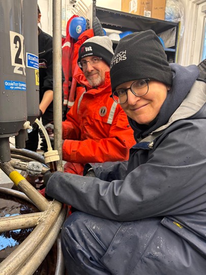 Dispatch25Photo1 Photo 1: Andrew Ross (left) and Céline Guéguen (right) collecting samples from the BL-line.