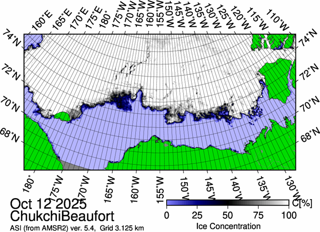 Dispatch26Figure1  
Figure 1: The most recent sea ice concentration map for the Beaufort and Chukchi Seas (Source: https://data.seaice.uni-bremen.de/databrowser/).