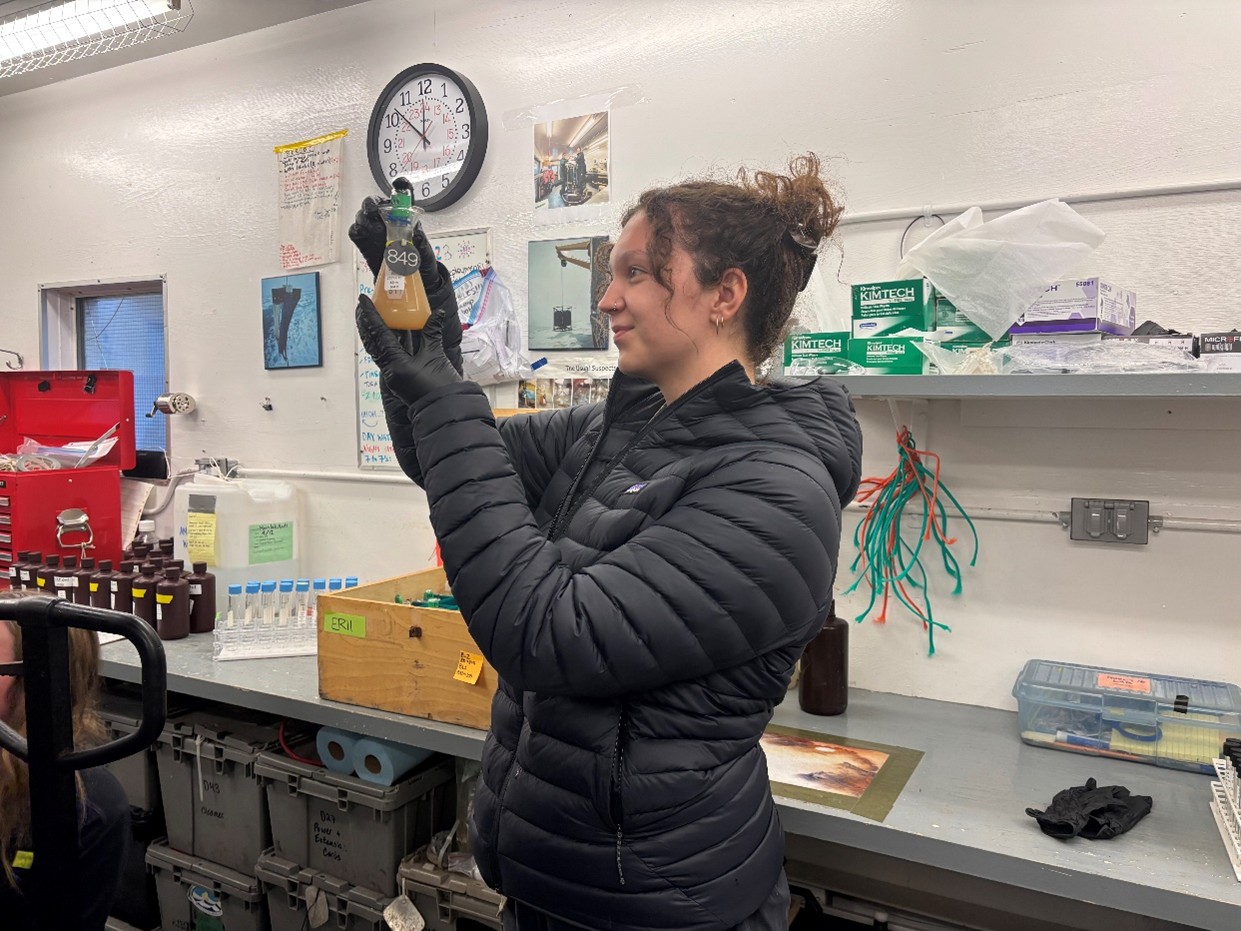 Dispatch26Photo4 Photo 4: Collette Leclerc checking a dissolved oxygen sample for bubbles.