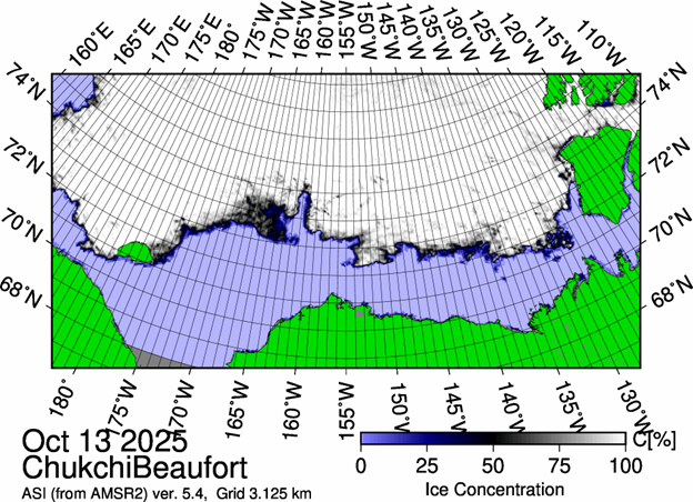 Dispatch27Figure1  
Figure 1: The most recent sea ice concentration map for the Beaufort and Chukchi Seas (Source: https://data.seaice.uni-bremen.de/databrowser/).