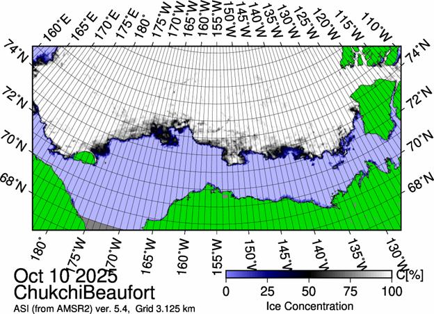 Picture1 Figure 1: The most recent sea ice concentration map for the Beaufort and Chukchi Seas (Source: https://data.seaice.uni-bremen.de/databrowser/).