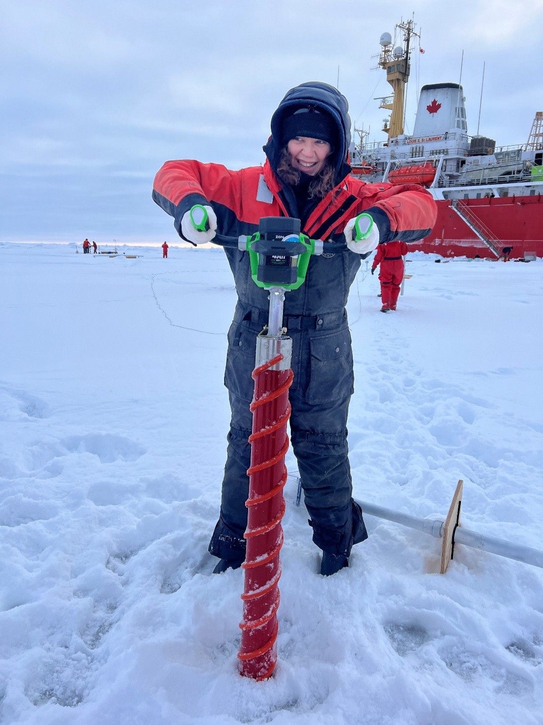 Picture6 Photo 4: Collette Leclerc drilling an ice core. Photo by Annabel Payne.
