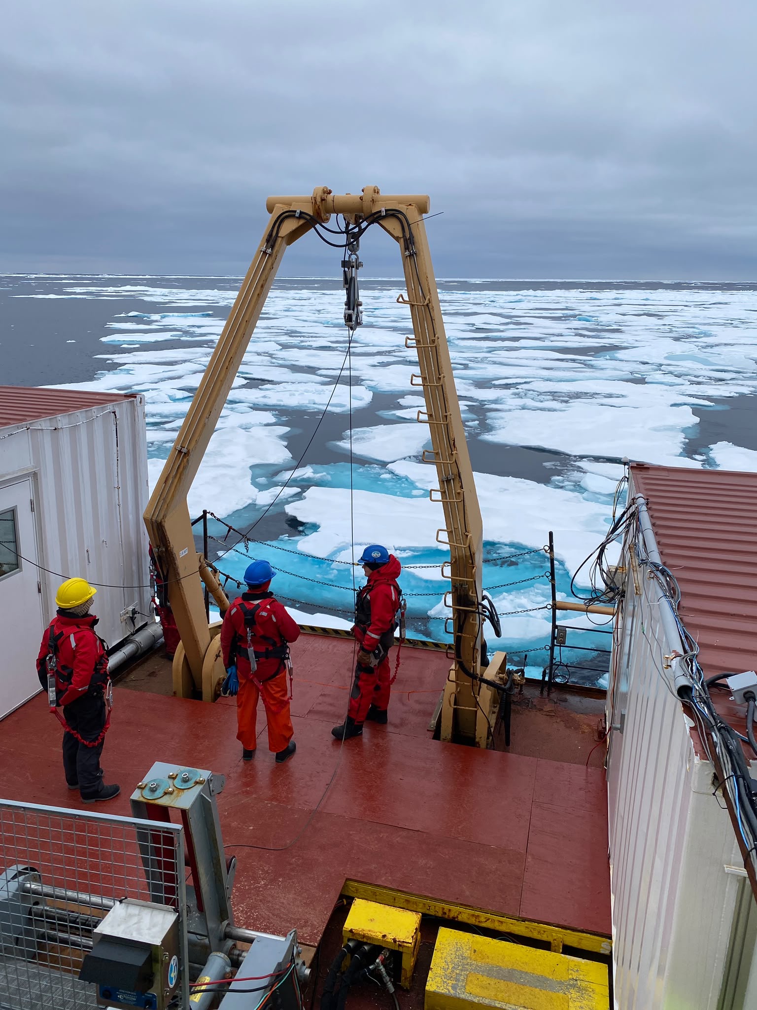 The day watch waiting for a break in the ice pack before deploying the rosette. Photo by Monika Loevenmark. 