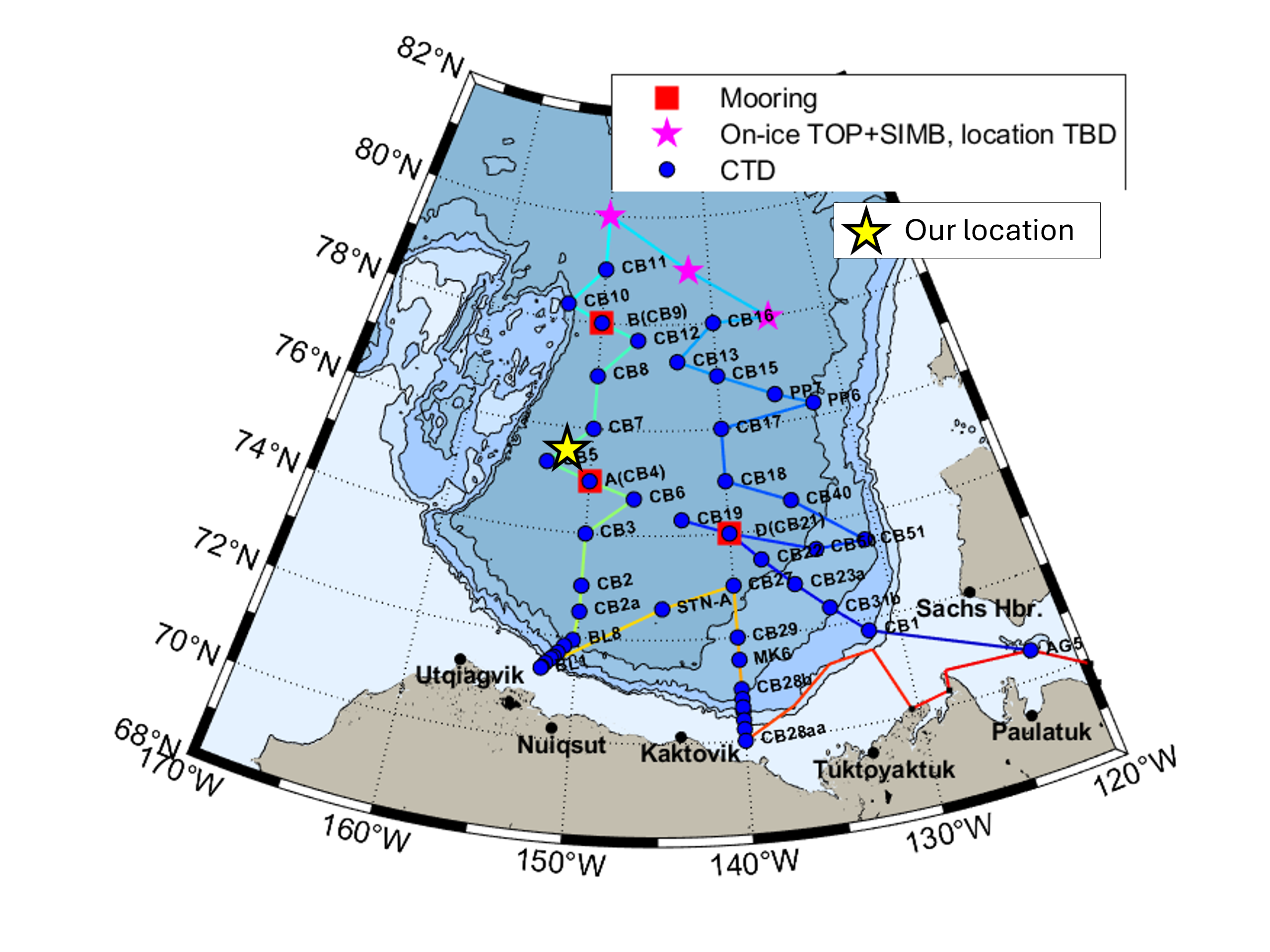 Map showing our current location along the planned 2026 cruise track.