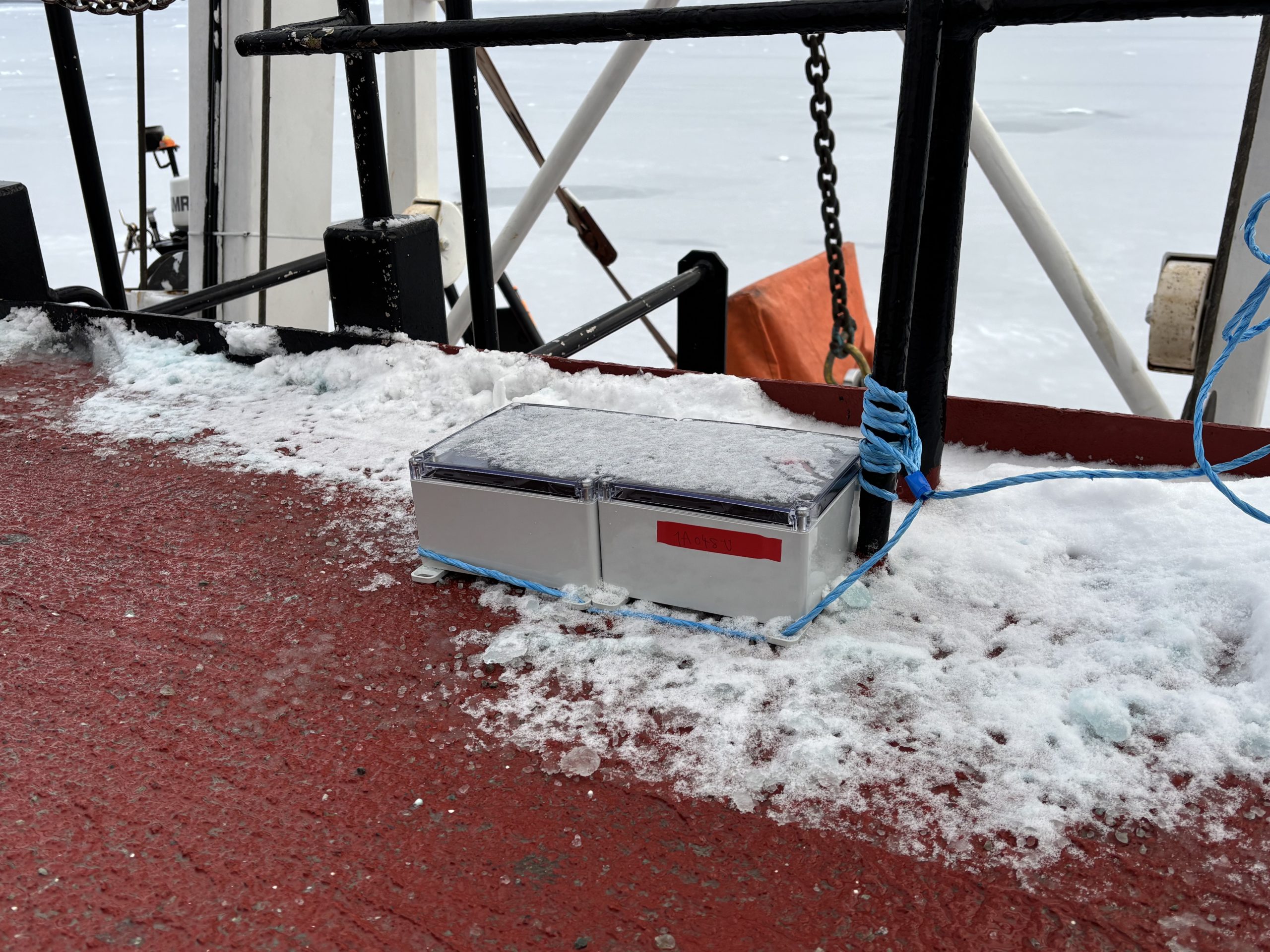 One of the wave sensors being tested prior to its deployment in the MIZ. Photo by Jennifer Kosty. 