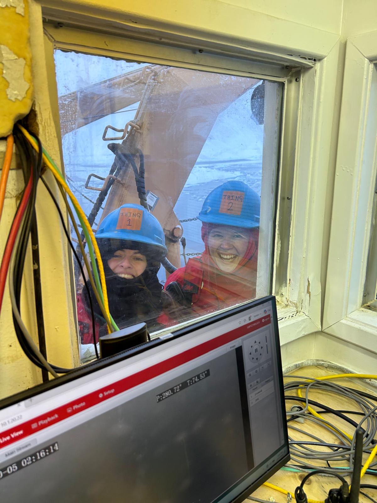 Mackenzie Mueller (left) and Chloe Immonen (right) as pictured from the CTD lab. Photo by Sarah Zimmermann. 