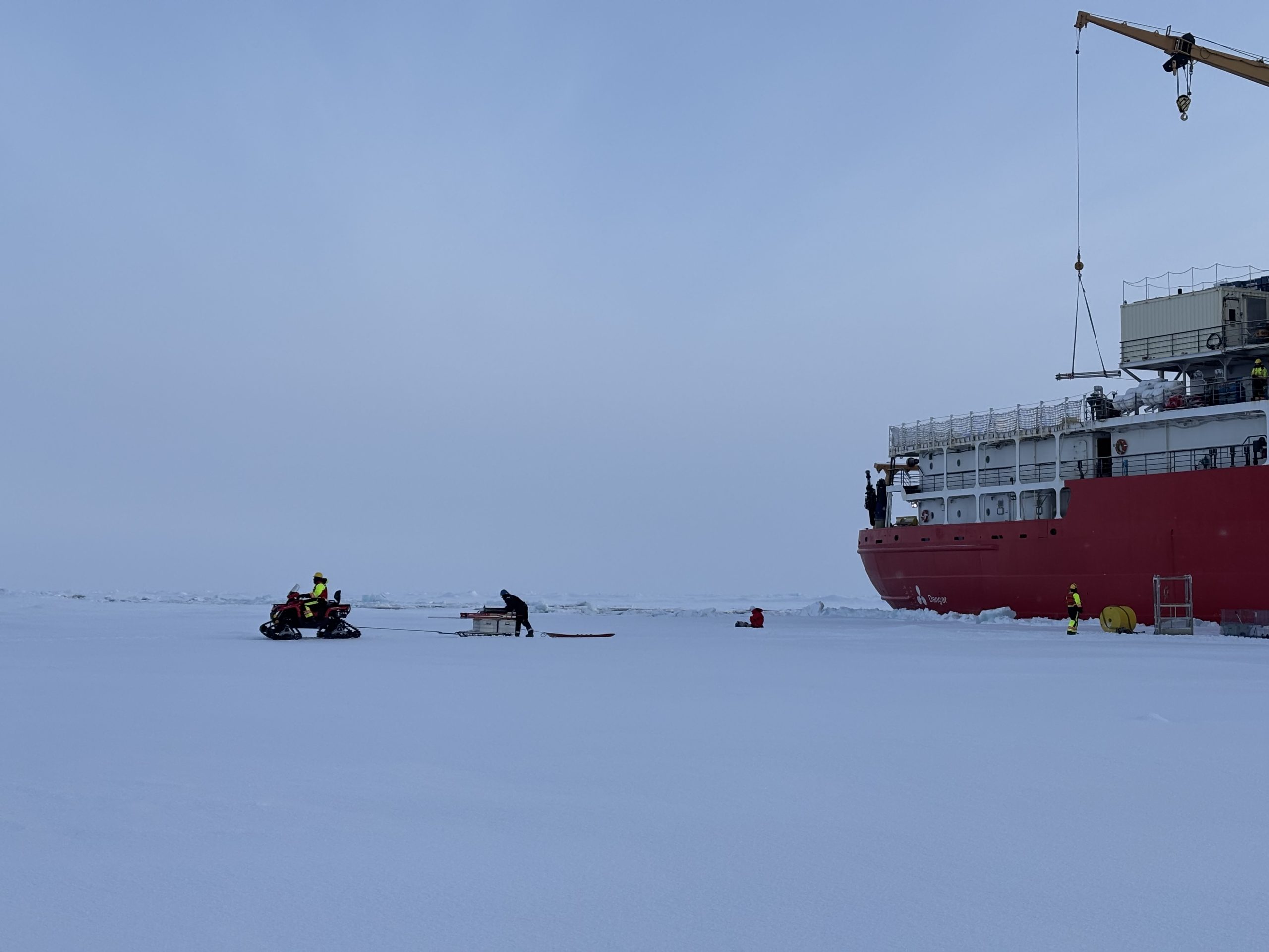 The crew transporting equipment to the TOP deployment site. Photo by Jennifer Kosty. 
