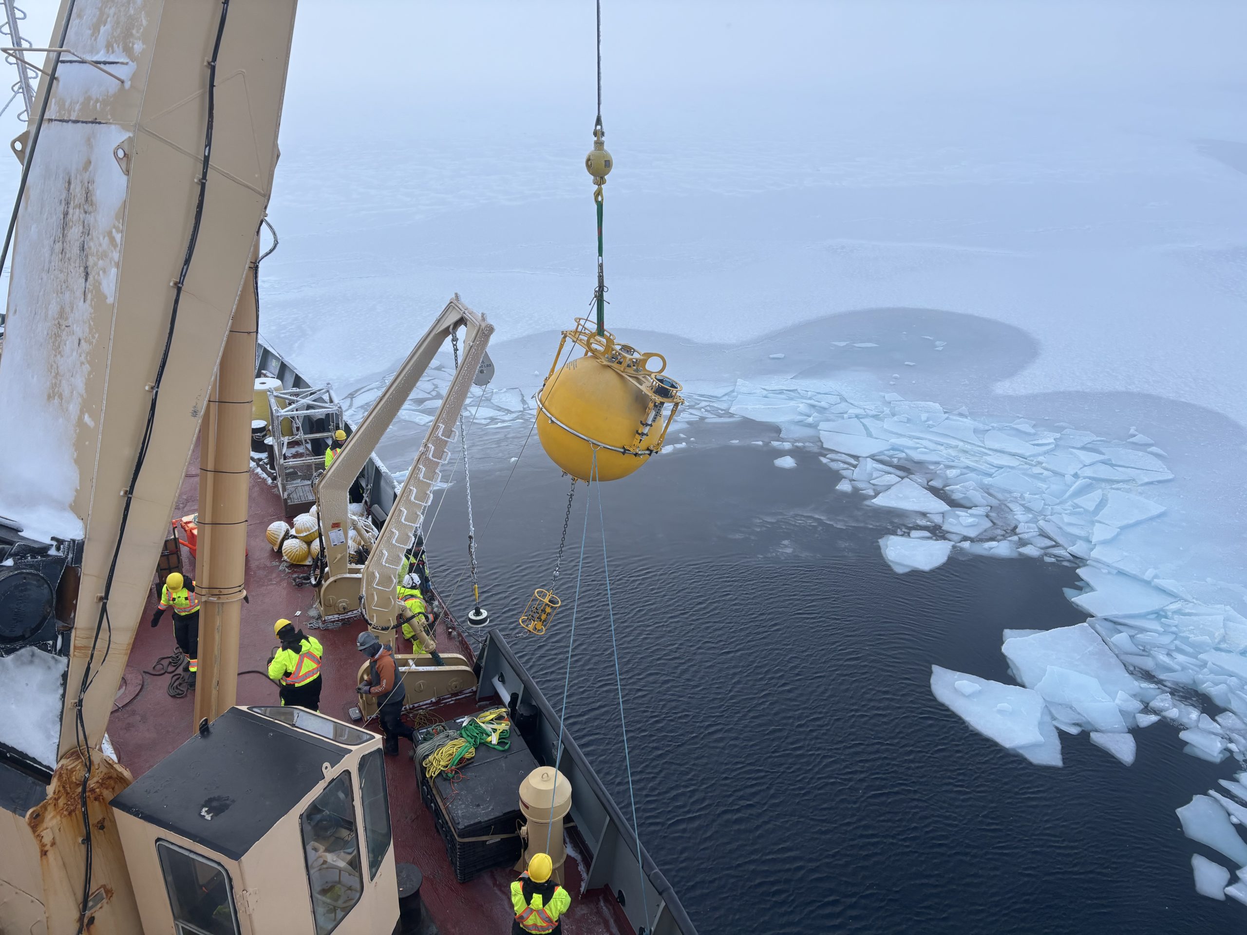 Mooring B moments before being released from the ship. Photo by Jennifer Kosty. 