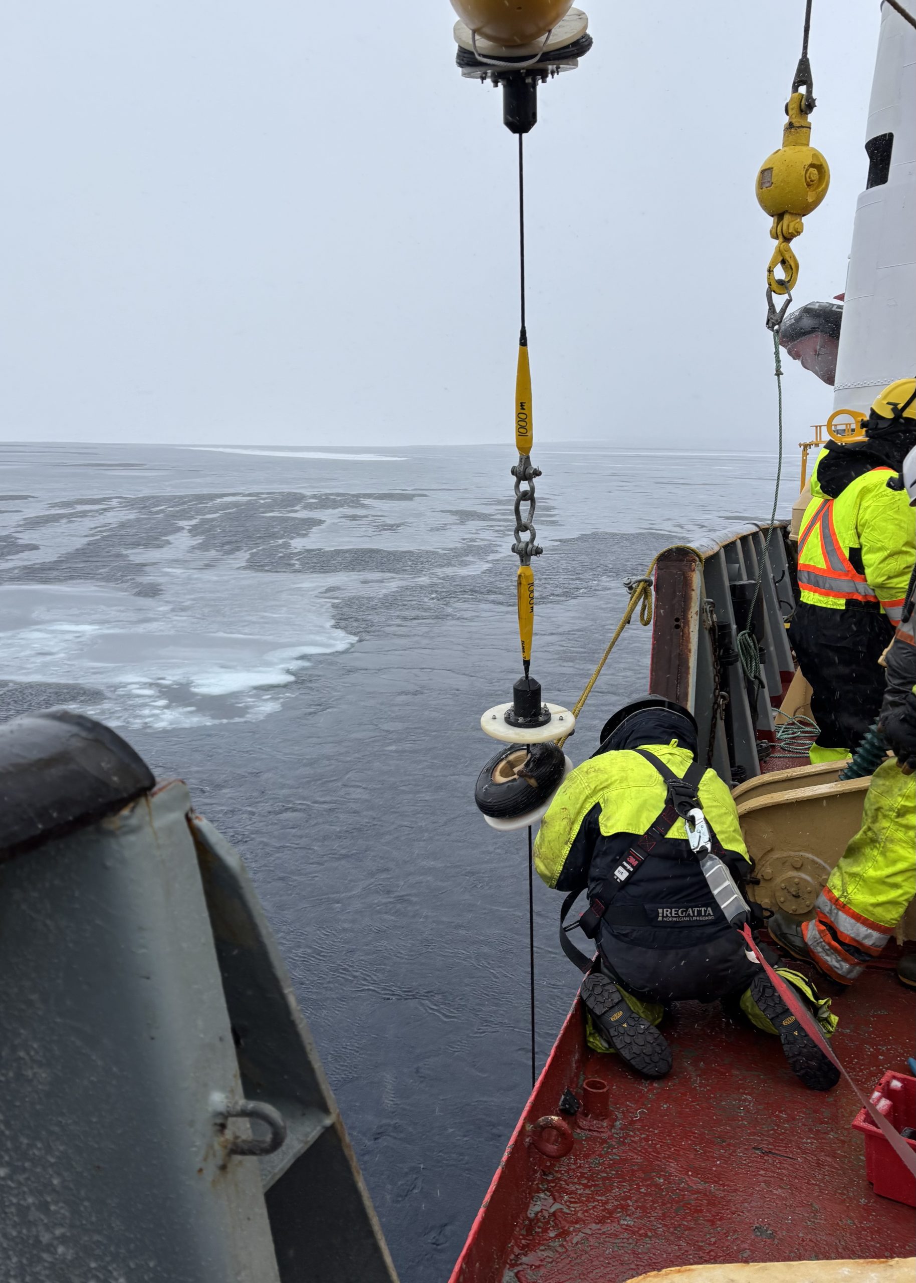 Lead mooring technician Chris Basque fixing one of Mooring A’s bumpers. Photo by Jennifer Kosty. 