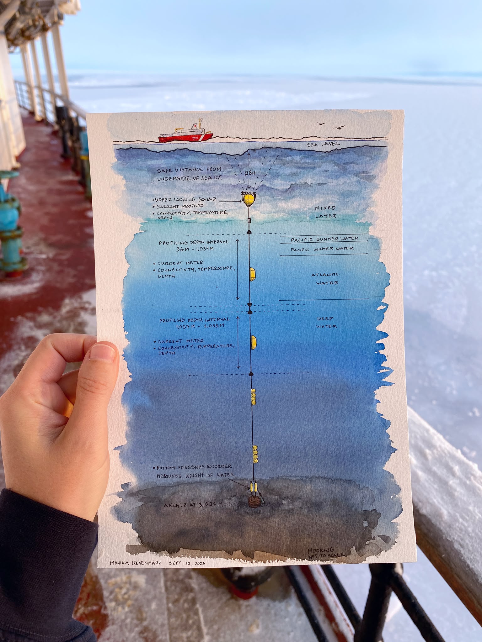 A painting of the BGOS moorings by our artist in residence, Monika Loevenmark. Photo by Monika Loevenmark. 