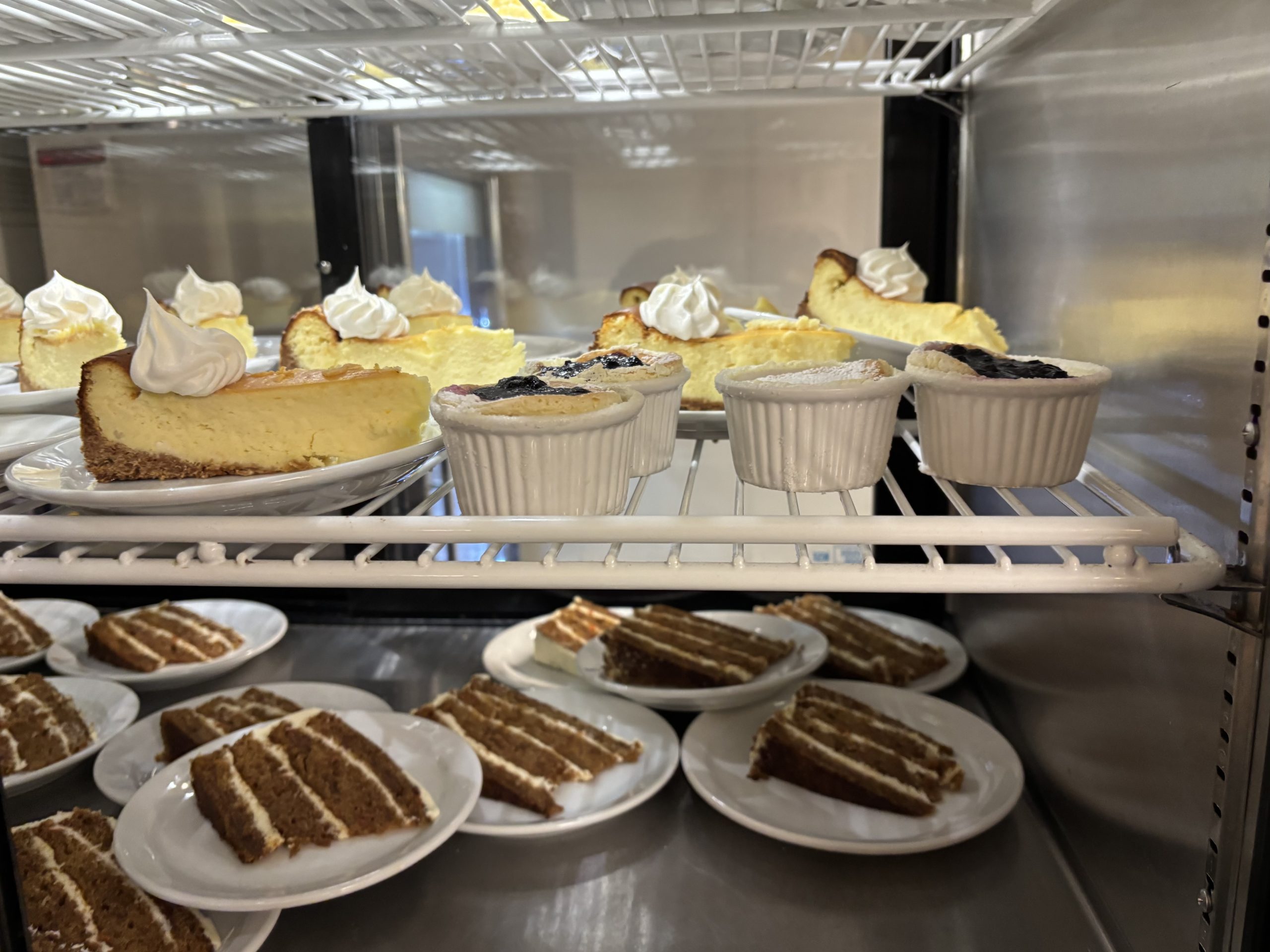 After a long day of work, we were thrilled to find the dessert case full of cheesecake and carrot cake. Photo by Jennifer Kosty.