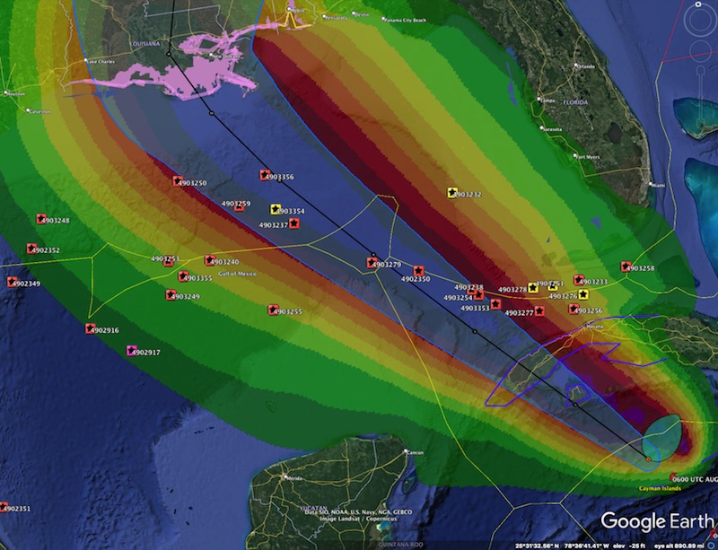 Hurricane Pilot Study 2021 - floats under path of Ida