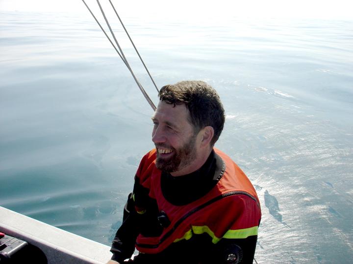 Lary Ball (research specialist) relaxing on the deck of the R/V Connell in October 2005.