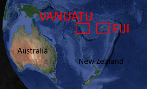 Fiji and Vanuatu are island nations in the tropical South Pacific.