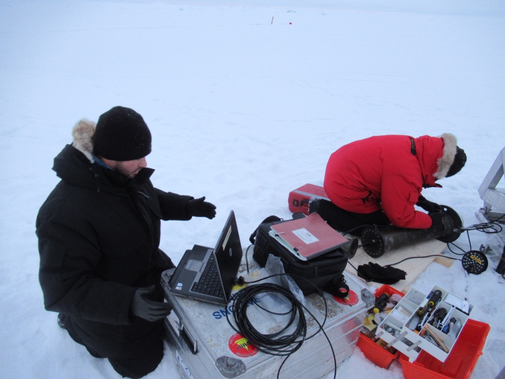 Inductive testing of instrumentation prior to deployment. (Photo by Andy Davies)