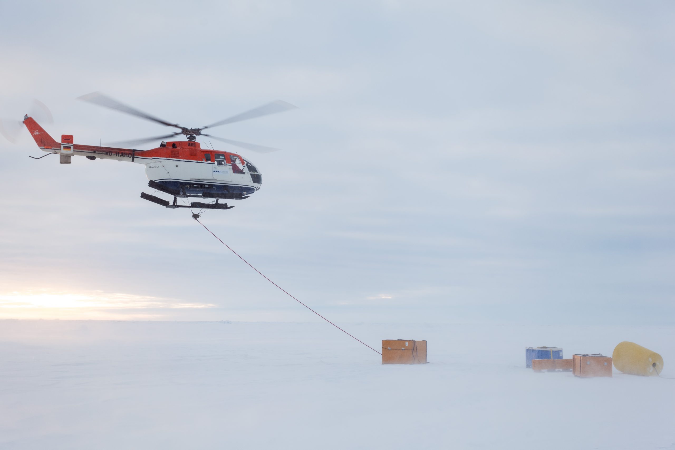 Transport of ITP gear to the deployment site by helicopter.  (Photo by Mario Hoppmann)