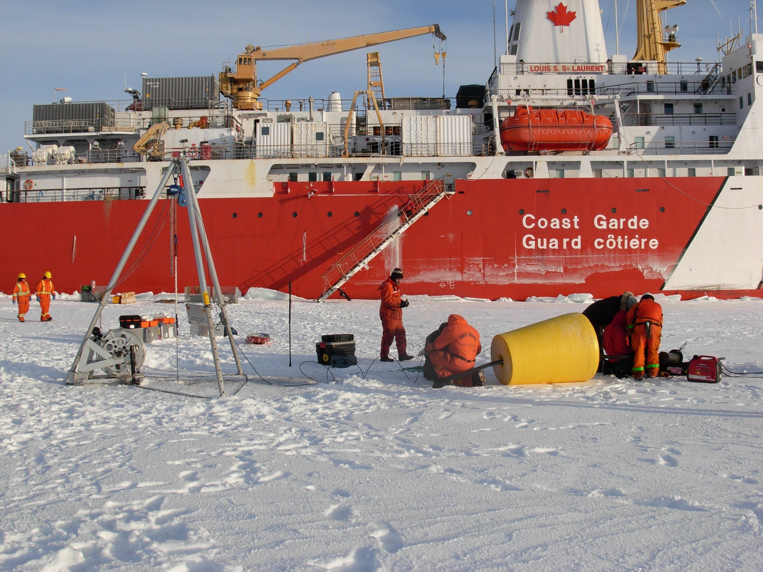 Final segment of ITP mooring being assembled. (Photo by Rick Krishfield)