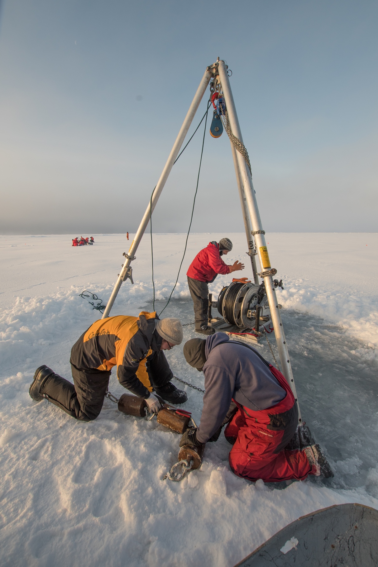 Fred Marin and Cory Beatty prepare the ITP anchor for deployment.  (Photo by Gary Morgan)