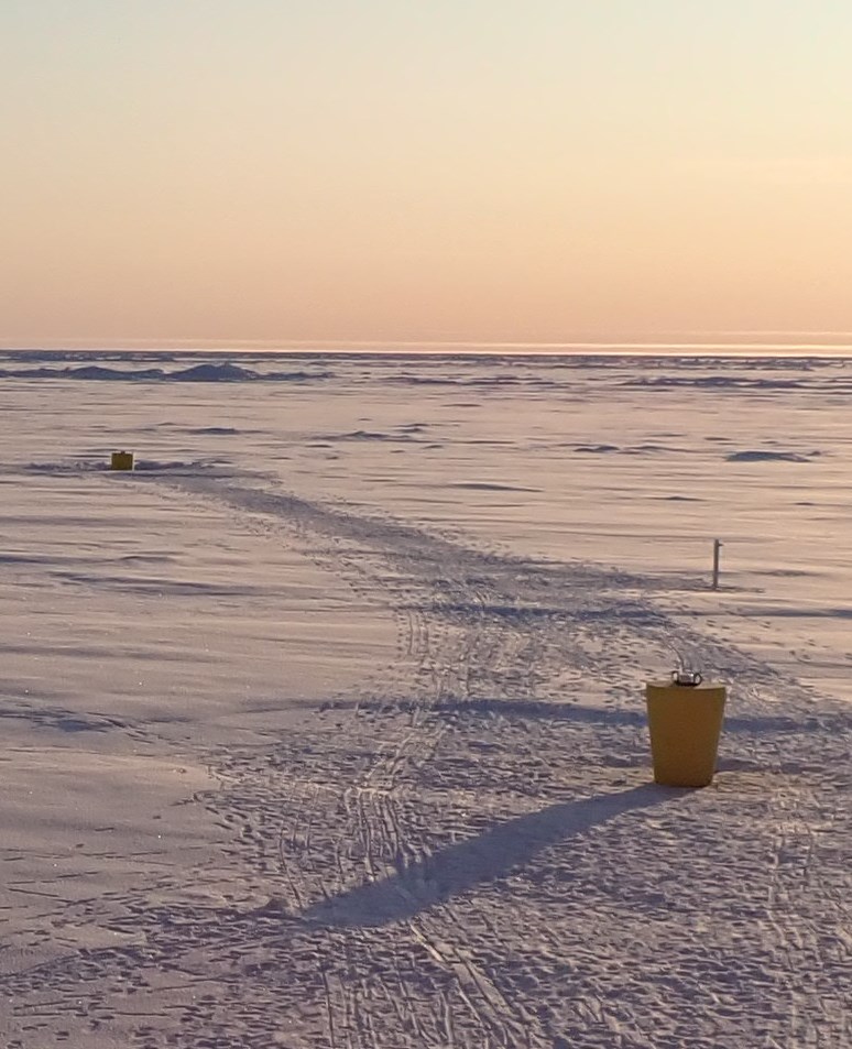 Ice-Based Observatory consisting of (from front to back) ITP 117, S-IMB, and TOP 1.  (Photo by Marshall Swartz)
