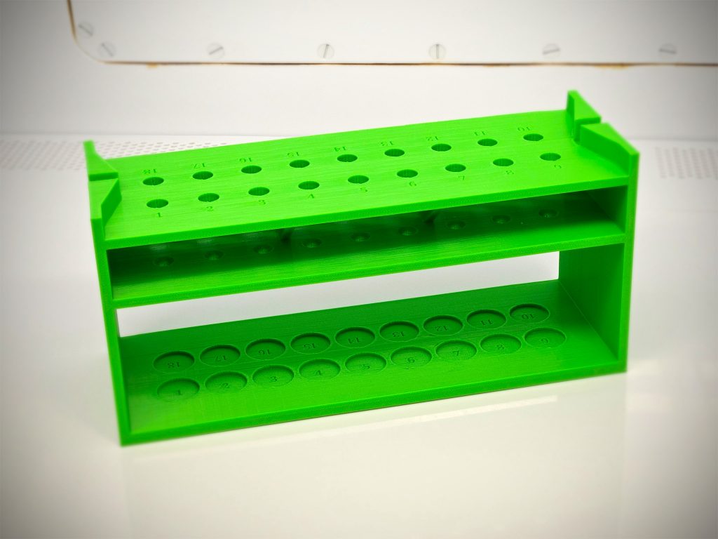 3D-printed column rack in the clean room