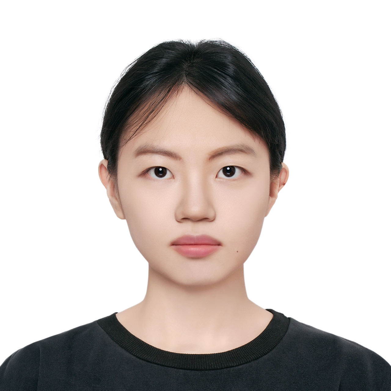 Jingwen’s formal identification photo (2025), taken after she was admitted to the PhD program. Jingwen is an asian woman with hair pulled back. She is looking at the camera againts a white background