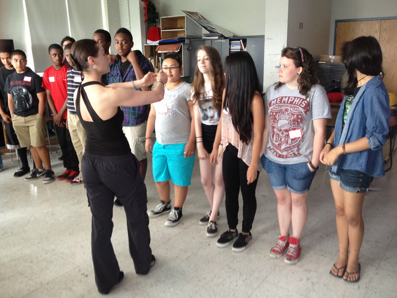 Courtney Peix with students at the Boston Arts Academy.