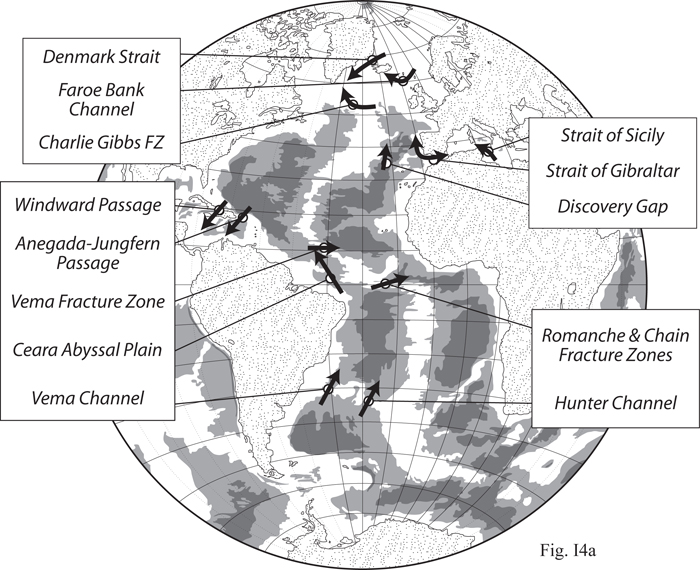 Locations of Major sills in North Atlantic Ocean