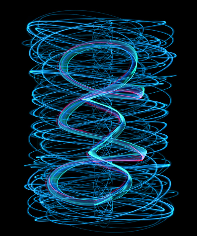 Artistic rendition of a chaotic region surrounding a twisted torus.